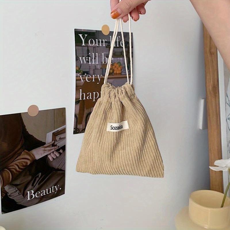 Однотонная вельветовая сумка для хранения со шнурком, затягивающимся горлышком, косметичка для женщин, портативная и переносная, большой вместимости