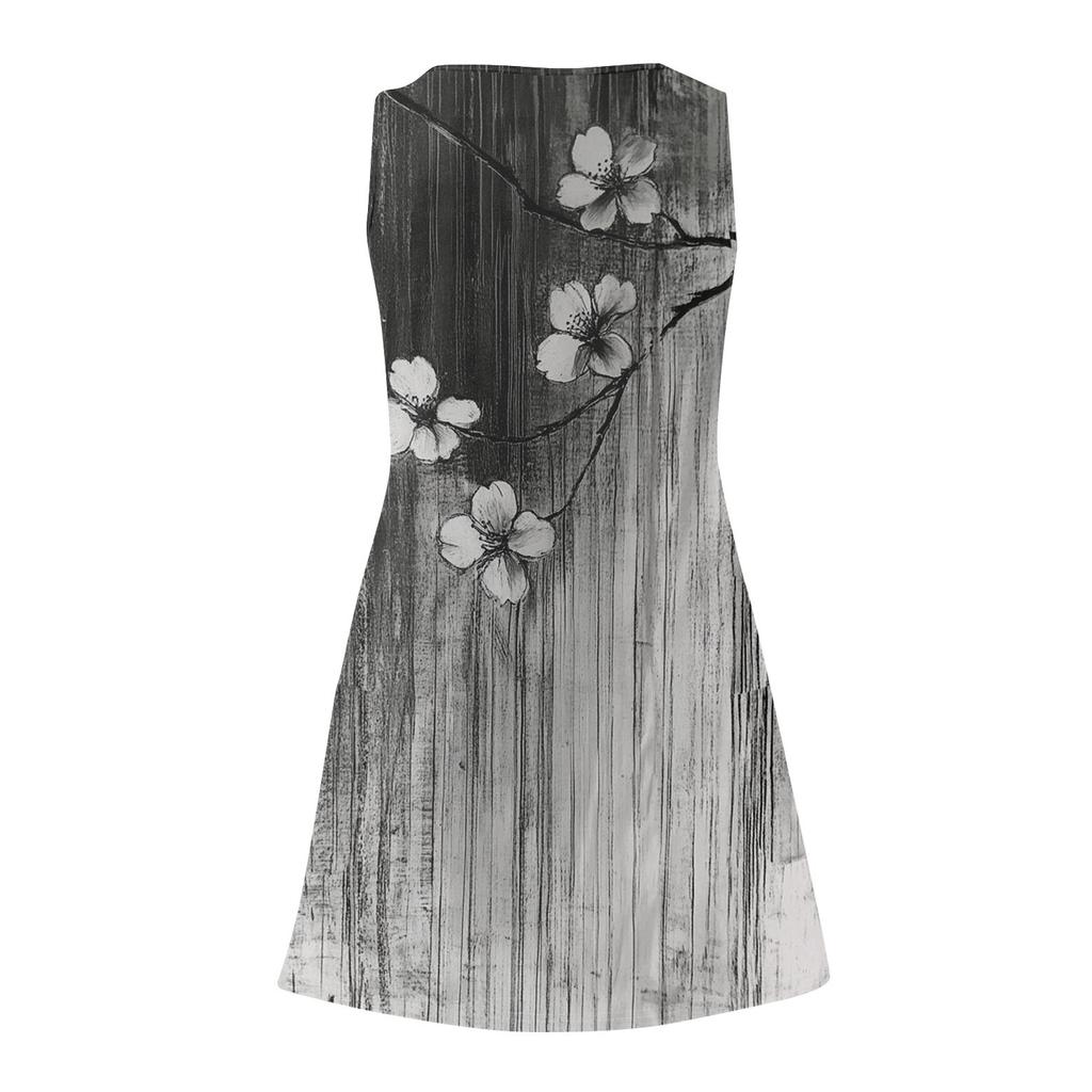 Women's Summer Casual Square Neck Floral Print Dress Sleeveless Dress With Pockets