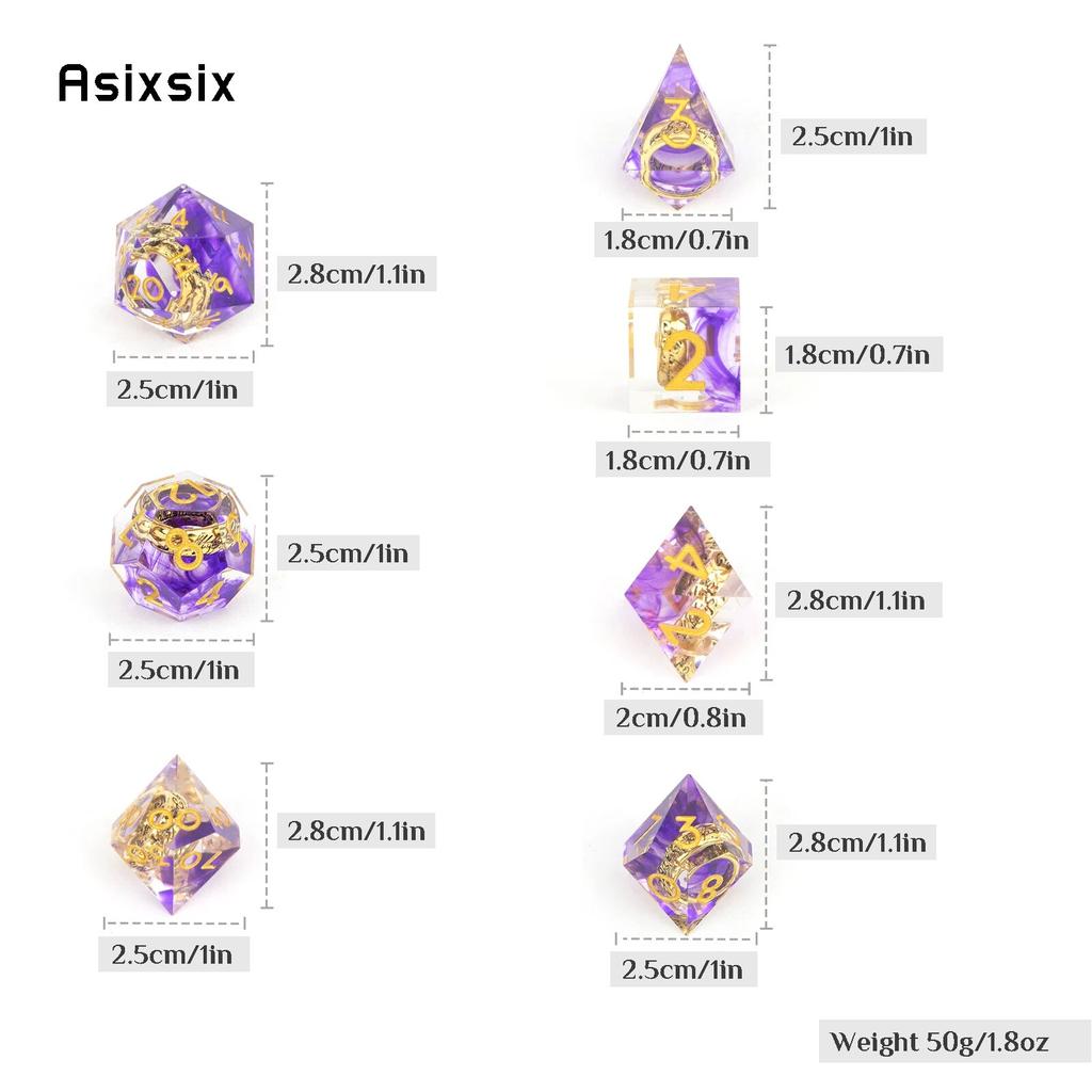 7 Pcs  Purple Resin Ring Golden Number Sharp Edge Dice Polyhedral Dice Suitable for Role-Playing RPG  Board Game