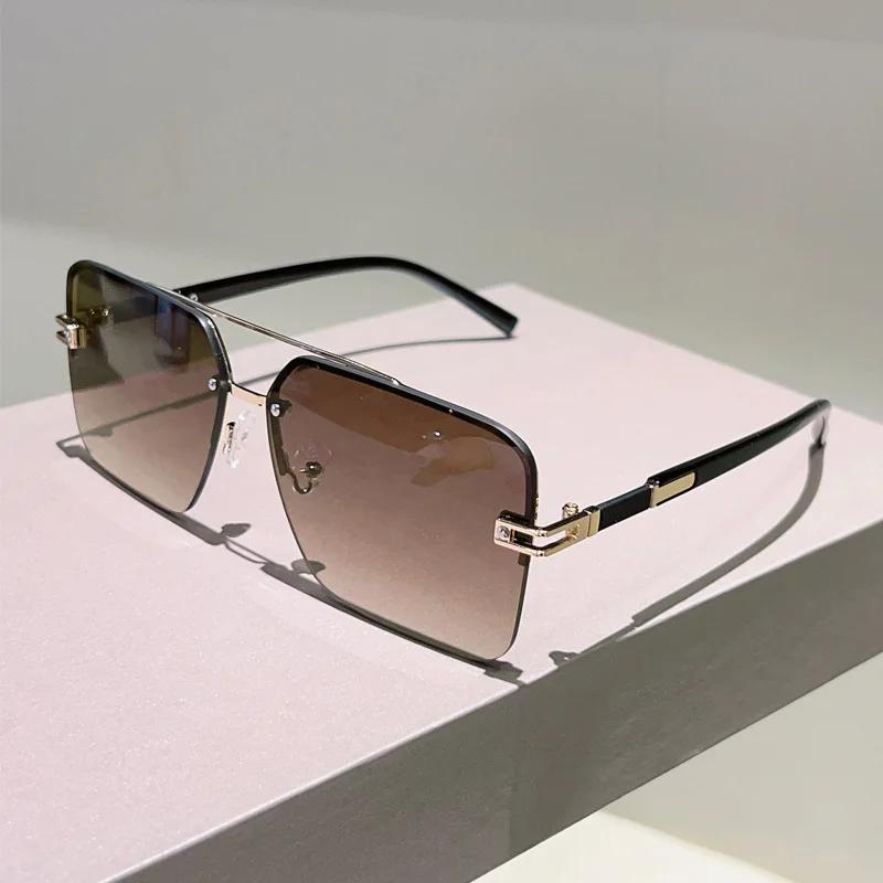 y2k Half Frame Luxury Designer Square Sun Glasses Women For Men Female Vintage Punk Metal Outdoor Driving Sun Glasses UV400