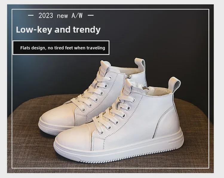Осенние женские высокие кеды из натуральной кожи 2025 года — модная повседневная обувь белого цвета.