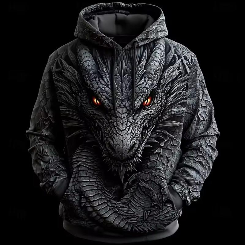 Мужские толстовки с ретро-узором дракона, 3D-принт, креативный дизайн, длинный рукав, повседневный пуловер, модная крутая одежда оверсайз, дышащая