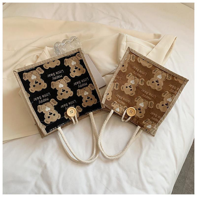 Японский медведь с принтом льняная студенческая большая сумка Маленькая сумка через плечо Сумка для покупок