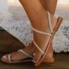 2024 весна-лето новый комплект женских босоножек с плоским дном и стразами пляжная обувь большого размера женские сандалии