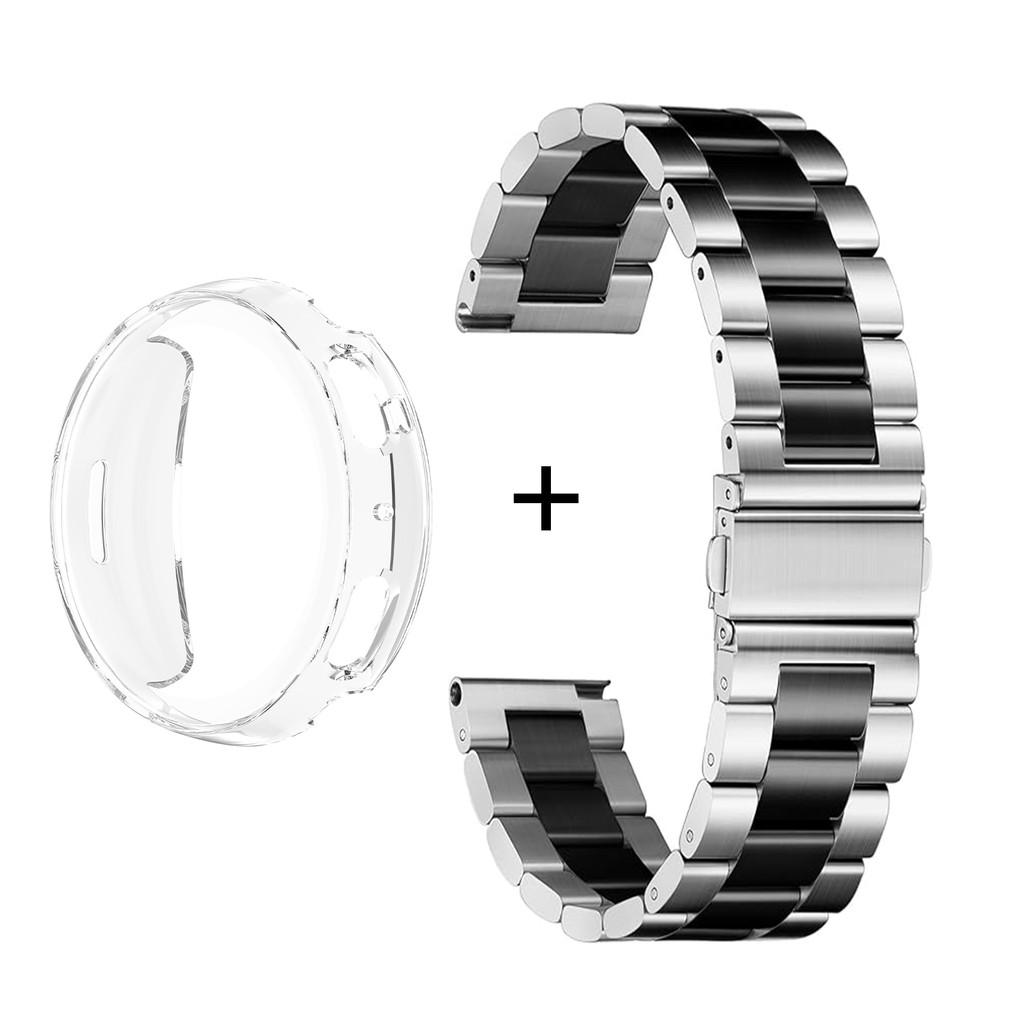 Stainless Steel Metal Watch Band & TPU Full Cover Case For Amazfit Active Max Three Bead Strap Protective Set