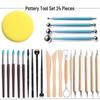 24-Piece Pottery & Sculpture Tool Set: Sponge, Brush, Sticks, Double-Ended Dotting Tools for Clay Crafting.