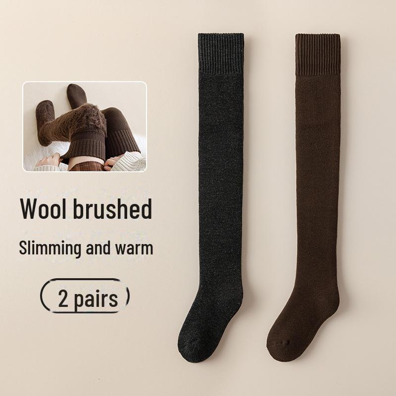 Женские ультратолстые шерстяные носки выше колена - бархатная подкладка для тепла