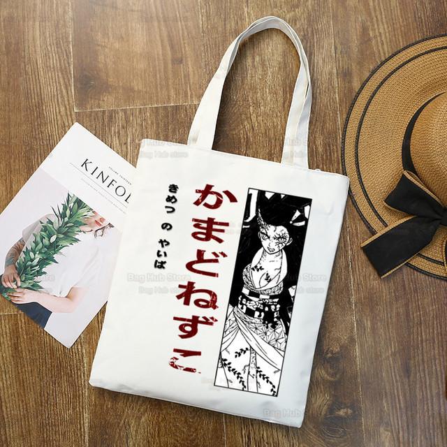 Tanjiro Nezuko Demon Slayer Холст Сумка Harajuku Женский Kimetsu No Yaiba Сумка для покупок Колледж Оригинальная сумка через плечо Ежедневное использование