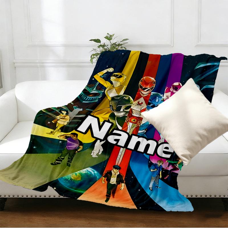 Custom Name Personalized Mighty Morphin Power Rangers Print Blankets, Home Decor, Bedroom, Sofa, Camping, Couch, Gifts for Birthday Christmas