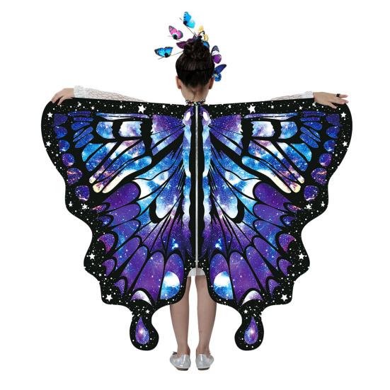 Плащ-бабочка для детей, костюм для косплея, красочный костюм с крыльями феи, развевающимися рукавами, многослойным подолом, карнавальная юбка, маска на Хэллоуин