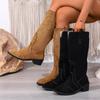 Модные ботфорты большого размера на блочном каблуке до колена женские осень/зима 2025 новые ботинки-рыцари с острым носом