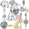 Fit Original  Charms Bracelets Women Jewelry  New S925 Silver Lock Key Padlock Heart Love Pendant Fashion Hollow Beads