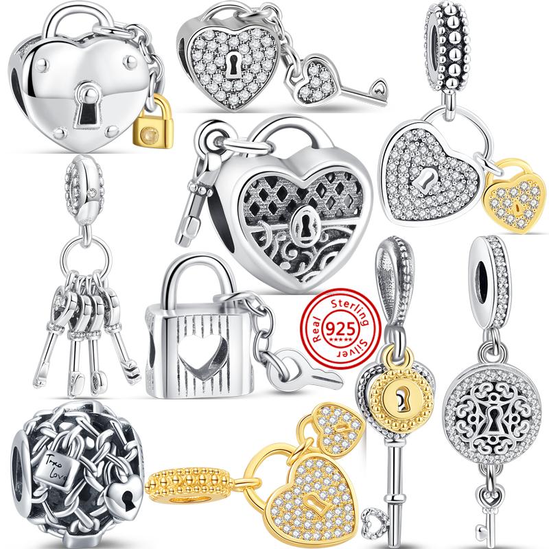 Подходит для оригинальных подвесок-браслетов, женские ювелирные изделия, новый S925, серебряный замок, замок, сердце, кулон «Любовь», модные полые бусины