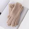 Women's Winter Cashmere Touch Screen Warm Gloves Outdoor Riding Plus Velvet Thicken Wool Bow Full Finger Driving Mittens
