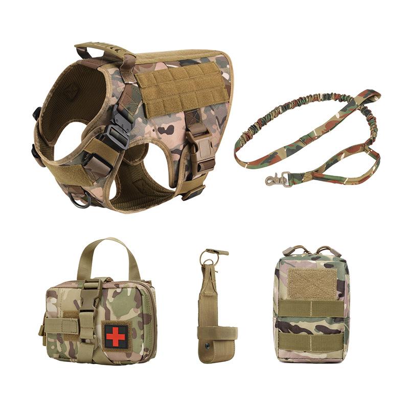Outdoor tactical five-piece training dog strap leash dog suit adjustable water cup cover fanny pack storage bag