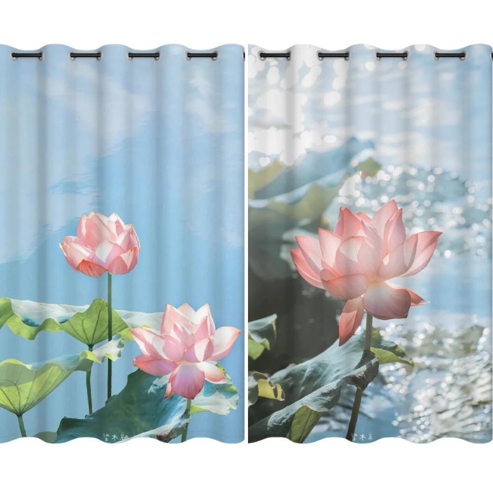Contemporary Chinese Lotus Full-height Drape Bedroom Space Living Room Decoration Blackout Drape Lotus Design Drape Multiple Colour