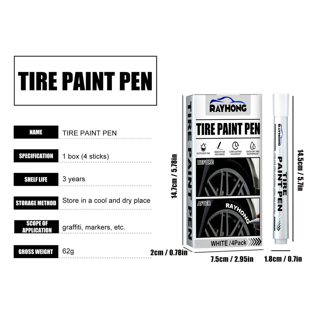 4pcs Tire Paint Marker Pen Waterproof White Marker Pens Paint Cleaner Auto Rubber Tyre Paint Pen Metal Permanent Paint Marker