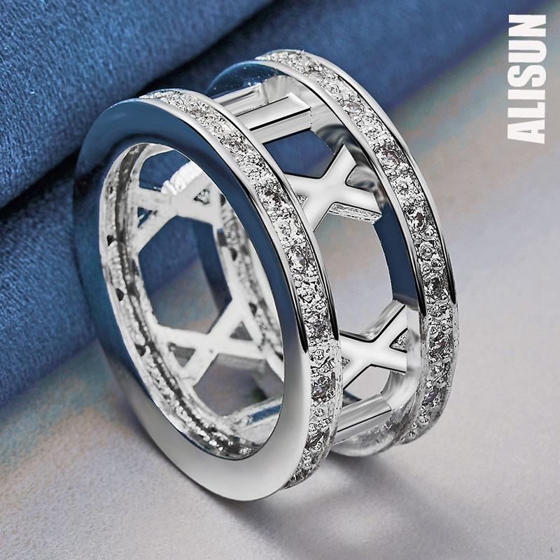 925 Sterling Silver AAA Zircon Roman Numeral Ring Fashion Wedding Jewelry