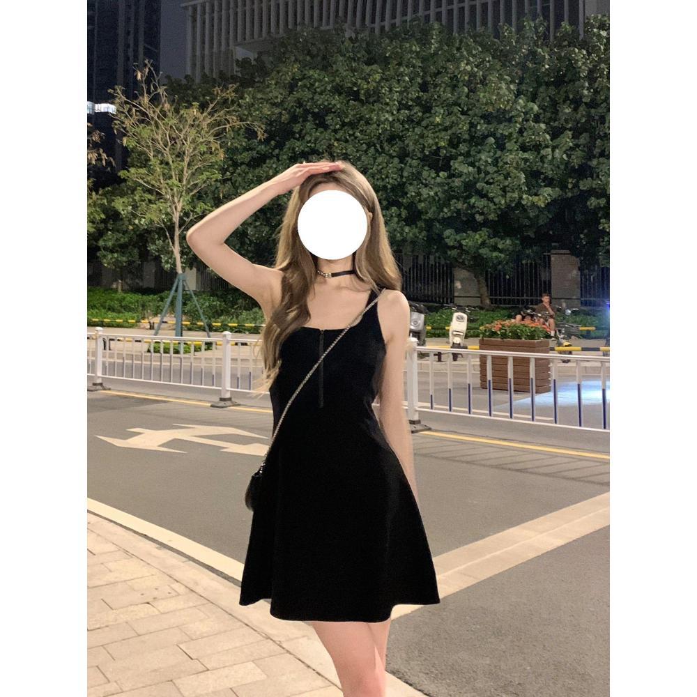 Summer Black Short Skirt Suspender Dress Women's New Small Backless Socialite Skirt