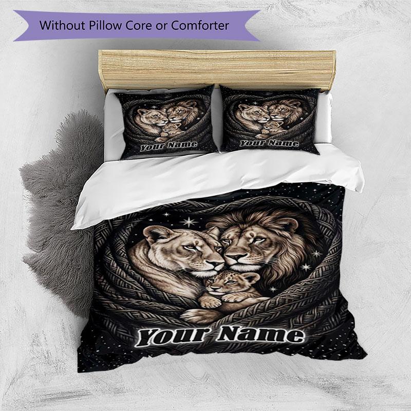 3PC Custom Name Lion Family Moonlight bedding,soft and breathable,2D flat print,room decor.,Poster Three-piece set,Soccer Three-piece set,Art,Poster,S