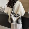 Retro Magnetic Snap Vertical Stripe Bag Daily Vintage Commute Handbag Canvas Shoulder Bag  Girls