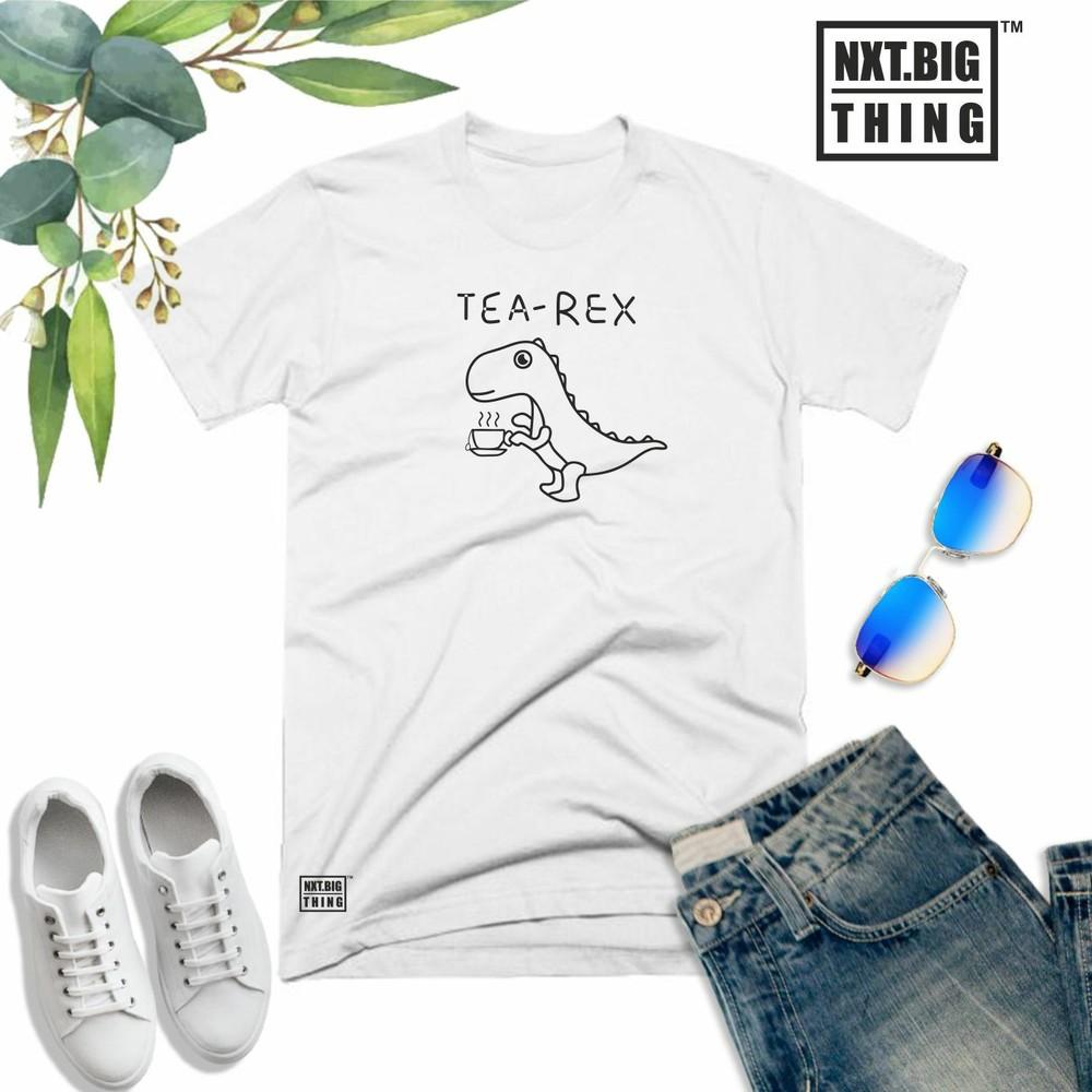 Tea Rex T Shirt Cute Dinosaur Jurassic Morning Coffee Brew Fun Xmas Gift Unisex Top
