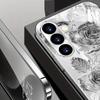 Позолоченный чехол для телефона из закаленного стекла, совместимый с Galaxy S26 S25 S24 S23 S22 Ultra Plus. Имеет дизайн с серебряной розой.