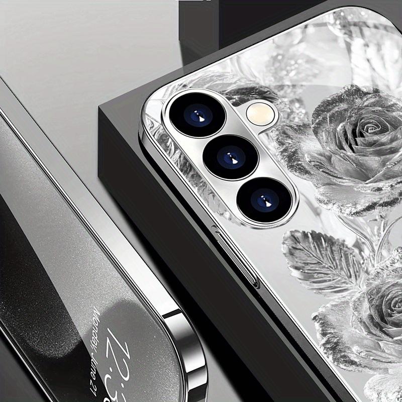 Позолоченный чехол для телефона из закаленного стекла, совместимый с Galaxy S26 S25 S24 S23 S22 Ultra Plus. Имеет дизайн с серебряной розой.