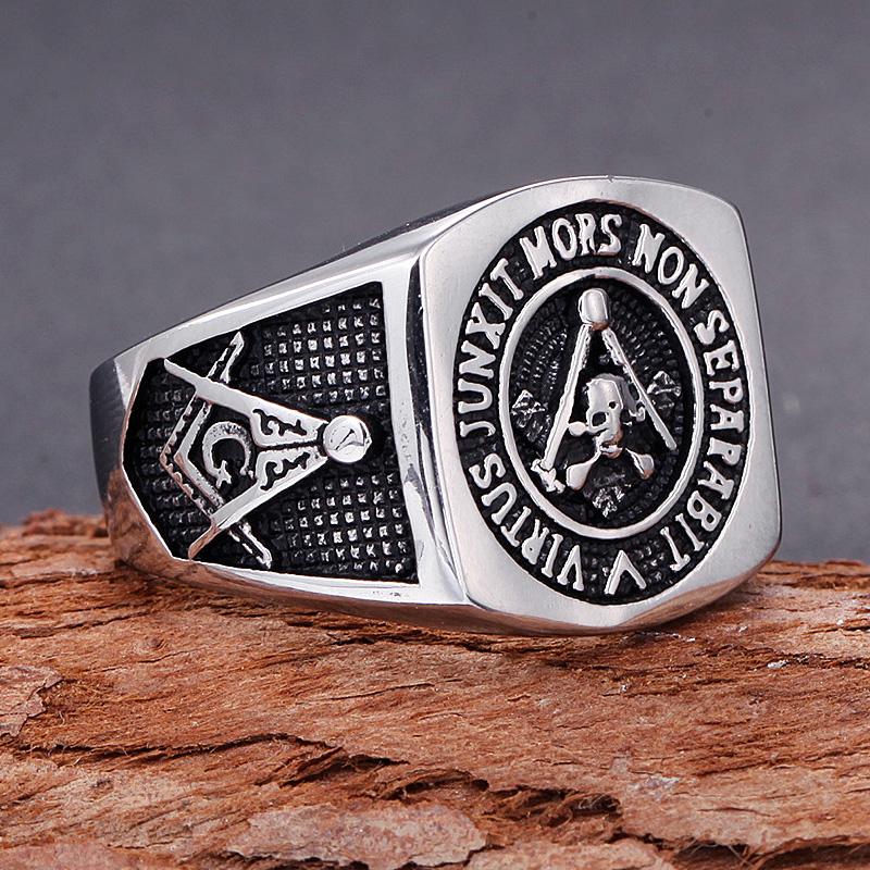 Vintage Knights Templar Freemason Stainless Steel Skull Ring Mens Masonic Freemasonry Biker Jewelry Gift for Man
