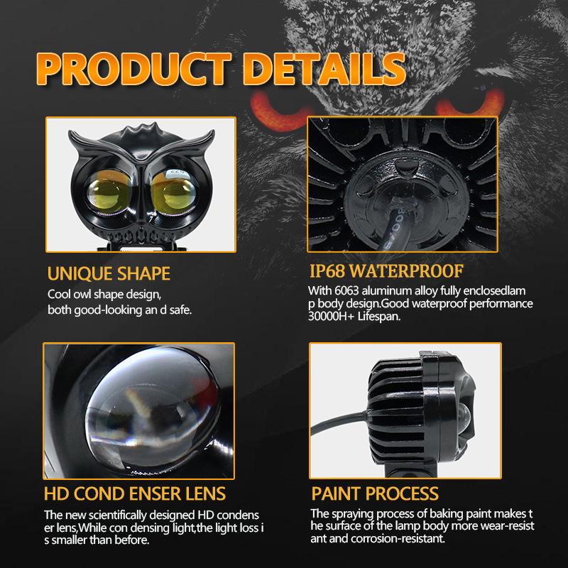 Led Lens Spotlight Dual Color White Yellow Light Owl Auxiliary Fog Lamp Double Lenses Spotlights For Motorcycle Atv Buggy Car