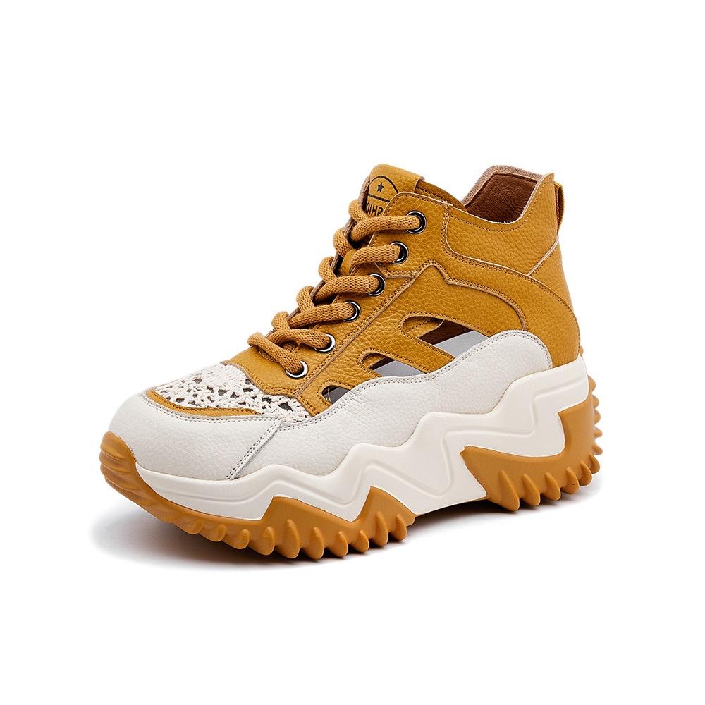 7,5 см натуральная кожа воздушная сетка удобные высококачественные дышащие кроссовки с полым ремешком весенне-летние туфли на платформе с танкеткой