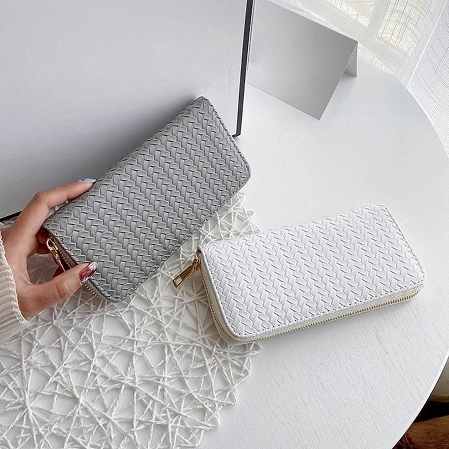 Ladies Fashion Simple Mid-length Zipper Woven Wallet Clutch Purse KTB