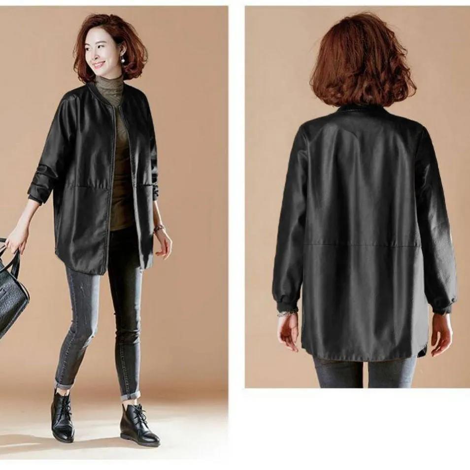 Autumn Women's Leather Jacket, Windbreaker, Mid Length Jacket, Slimming Effect