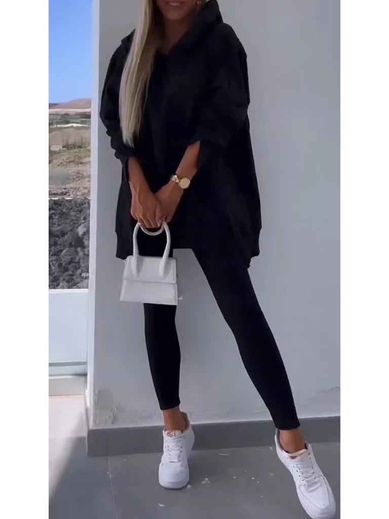 Женский повседневный спортивный костюм - Толстовка с капюшоном и облегающие брюки