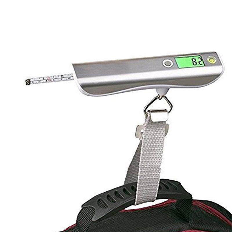 Stainless Steel LCD Hanging Luggage Weighing Scale 50kg Backlit Portable Fish Hook Hanging Scale with Tape Measure