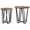 2-Piece round side table set, wooden coffee tables with metal frames, living room decoration table set