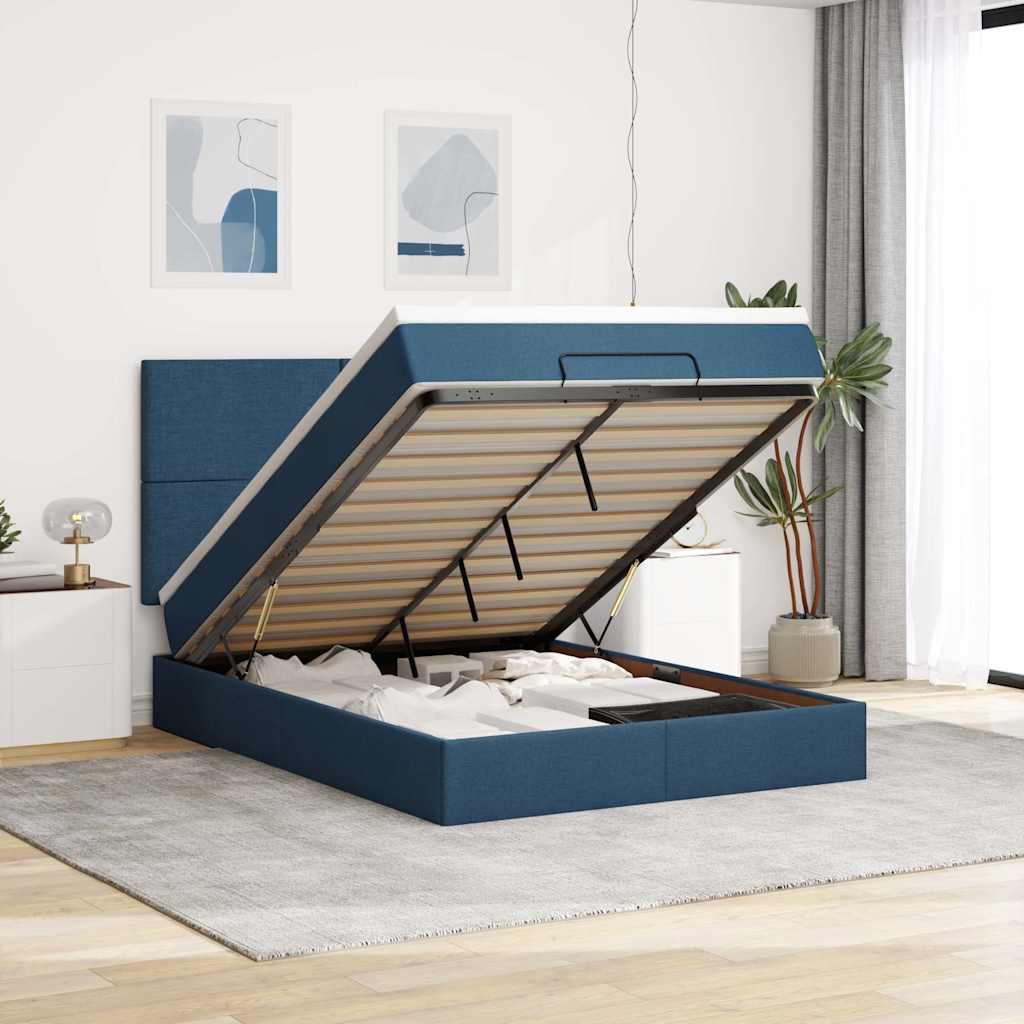 Ottoman Bed with Mattress Blue 140x200 cm Fabric