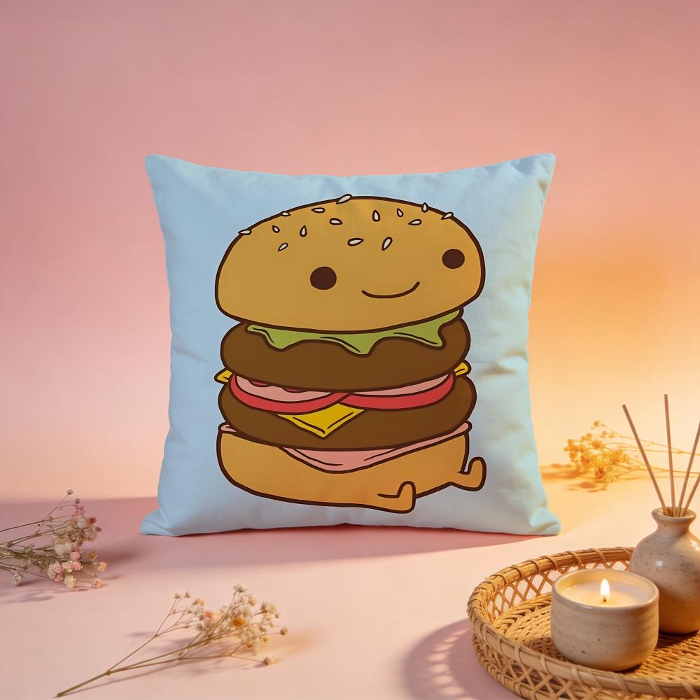 Fun Retro Burger Graphic Cushion Cover Comfortable Durable Pillow Cover MultiScene for Home Office Car Sofa