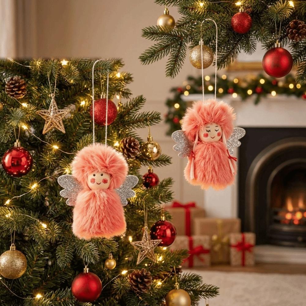 2PCS Soft Christmas Tree Hanging Ornament Cartoon Short Plush Doll Decoration  Holiday