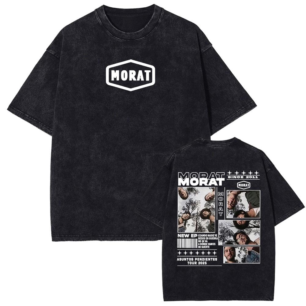 Rock Band Morat Asuntos Pendientes 2025 Vintage Washed T Shirt Women's Clothing Harajuku Gothic T-shirts Women's Hip Hop Cotton T-shirt