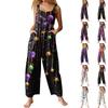 Womens Casual Overalls Jumpsuits Adjustable Straps Sleeveless Carnival Print Comfy Rompers With Pocket