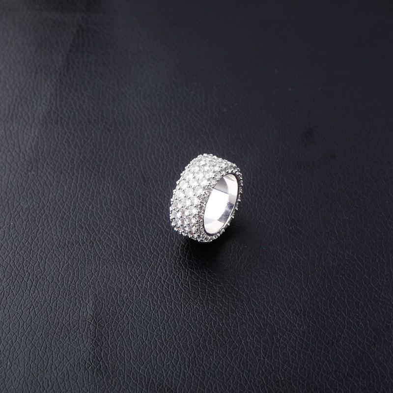 3-Row Drill Ring Full Zircon Hip Hop Bling Couple Jewelry