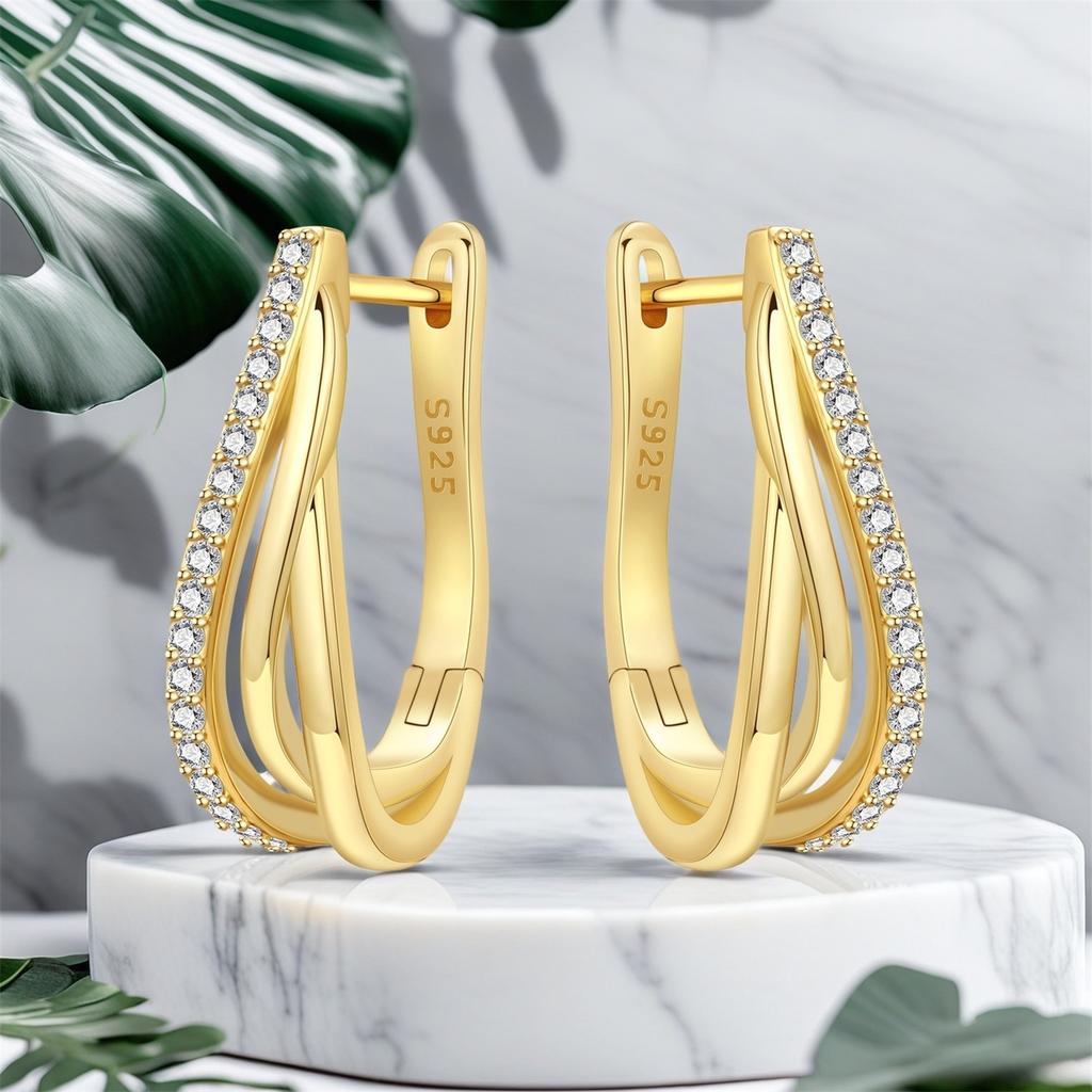 S925 Silver Three Circle Curved Earrings Hoop Earrings Women Jewelry Party Trendy Anniversary Gifts