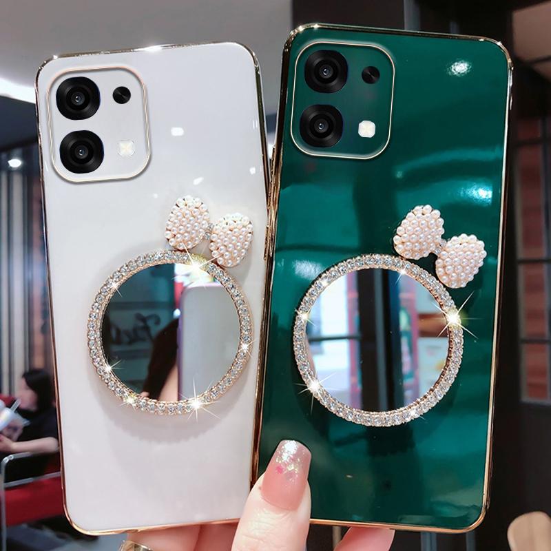 For OPPO A6 Pro Case Soft Plating brick inlaid pearl butterfly makeup mirror Smooth Electroplated For OPPO A6 Pro Back Cover