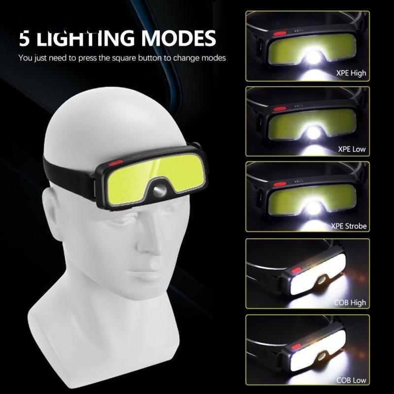 USB-зарядка, двойной источник света COB, налобный фонарь, уличный фонарь для кемпинга, светодиодные фары для езды на велосипеде и бега