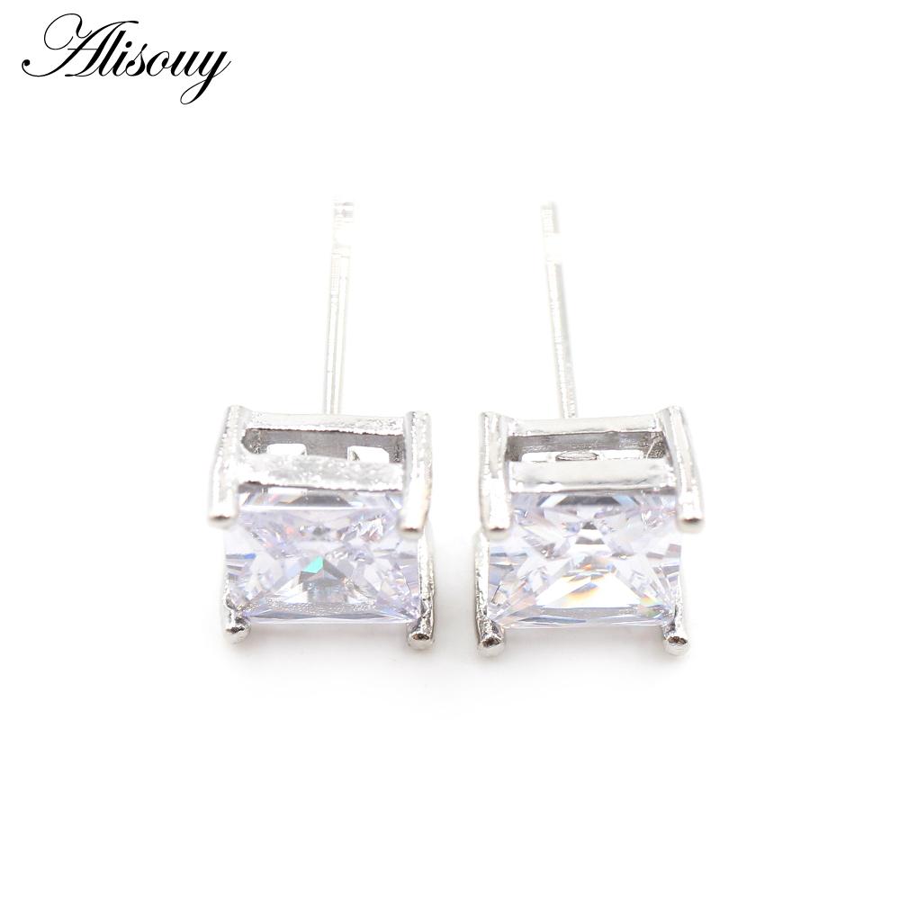 Alisouy 2 шт. квадратный кубический цирконий CZ кристалл из нержавеющей стали для женщин и девочек серьги-гвоздики в форме спирали пирсинг модные ювелирные изделия
