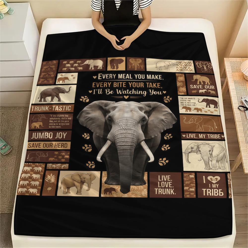 Splicing Elephant Shark Cat Print Flannel Blanket,High quality Comfortable for All Seasons,Home Decor,Warmth and Comfort,Perfect for Christmas Gifts