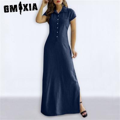 Длинная юбка-блузка с прорезным карманом на горловине, большая юбка, повседневное джинсовое платье больших размеров