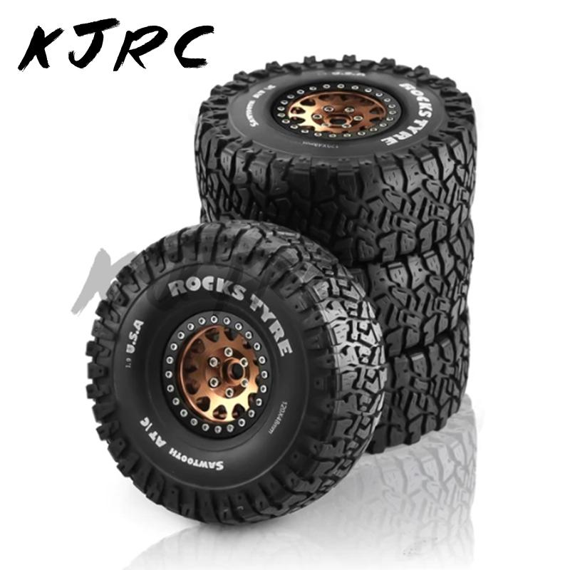 1/10 RC Crawler Car 4pcs 120mm Metal 1.9" Beadlock Wheel Rim Rubber Tire Set for Traxxas TRX4 RC4WD D90 Axial SCX10 II III MST