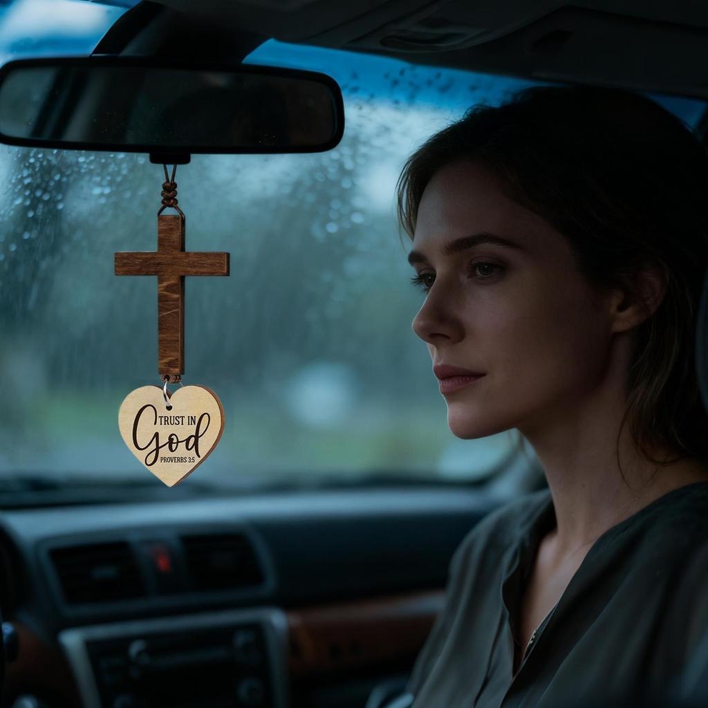 Cross For Rear View Mirror Christian Bible Verse Pendant Jesus Car Decorations For Women Men Driver Vehicle Truck SUV Interior